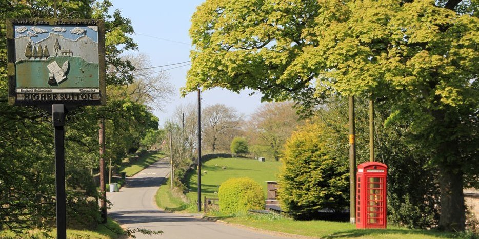 Landscape image of Higher Sutton with re telephone box